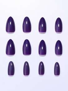 24pcs Almond Long Press-On Nails, Simple Solid Grape Purple Color Basic Full Cover Press-On Nails, Christmas Nails, Valentine's Gift, New Year Nails, DIY Daily Wear Manicure Supplies For Girls & Women, Includes 1pc Double-Sided Adhesive & 1pc Nail File