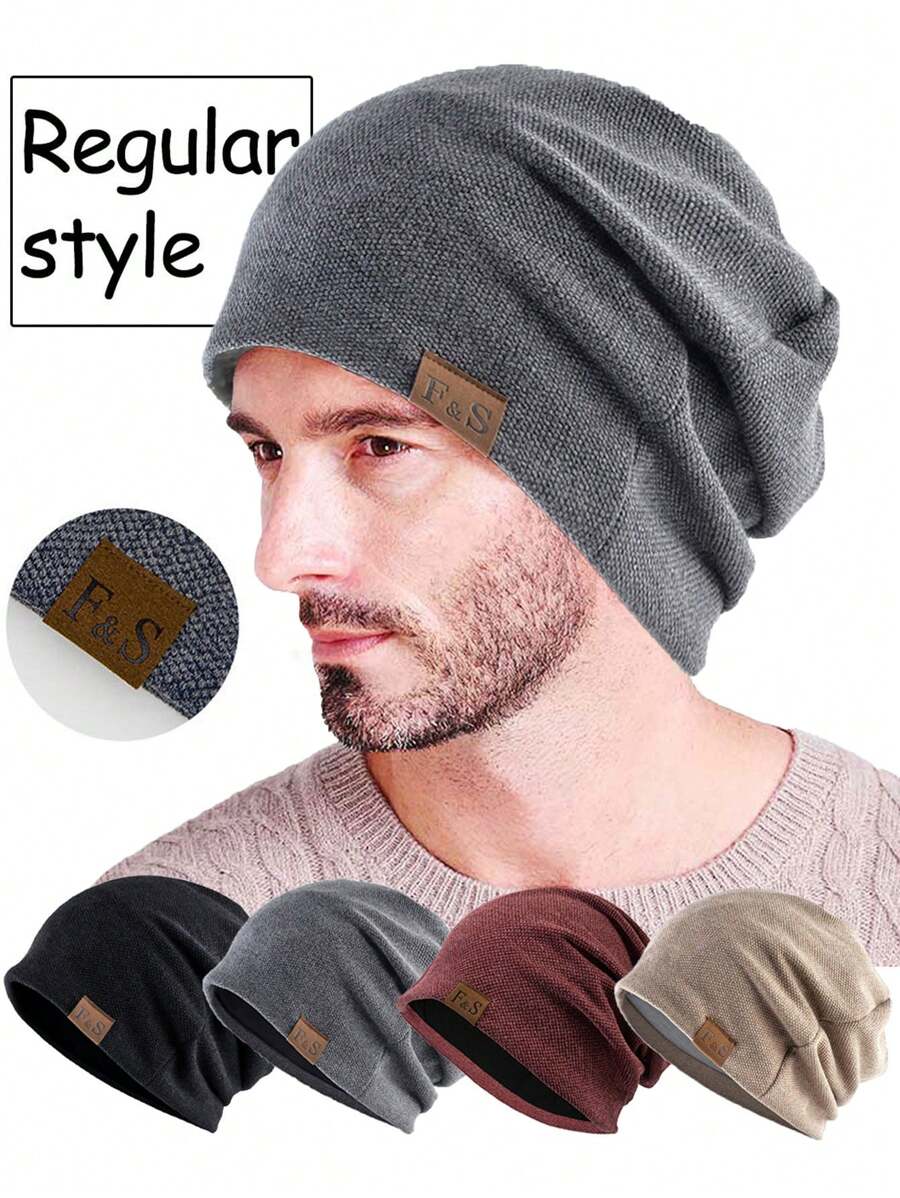 1 件字母 FS 绒帽，长款和超大款男女通用无檐便帽 - 轻盈，编织涤纶，套扣，适合冬季，新年礼物创意，城市主题，适合男士秋冬薄头套秋季睡眠帽绒帽头套空调睡眠春秋无檐便帽秋季装 - 彩色 - 查看 1