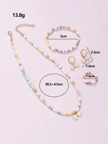 5pcs/Set Girls' Pearl Beaded Butterfly Necklace, Bracelet, Earrings, Ring Jewelry Set - Multicolor - View 3