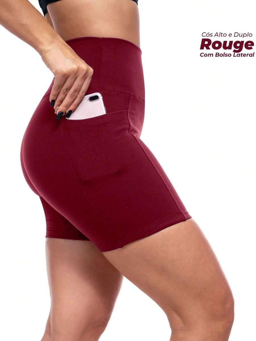 Fitness Bermuda Shorts With POCKET High Waist For Gym Cycling Gymnastics And Outdoor Activities - Burdeos - Ver 1