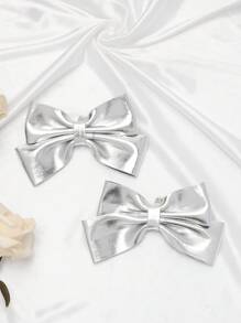 2pcs Fashion Double Layered Bowknot Removable Shoe Clips, Decorated With Faux Leather Material, Suitable For High Heels, Sandals, Wedding, Graduation, Valentine's Day