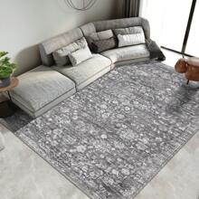 Washable Printed Rug Vintage Floral Rug Washable Indoor Rug Anti-Stain Non-Slip Non-Shedding Living Room Rug Suitable For Bedroom Office Dining Room - Grey - View 2