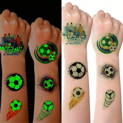 10 Sheets Luminous Football Face Temporary Tattoos Glow In The Dark, Football's Favorites Tattoo Sticker Fake Tattoos For Music Festival