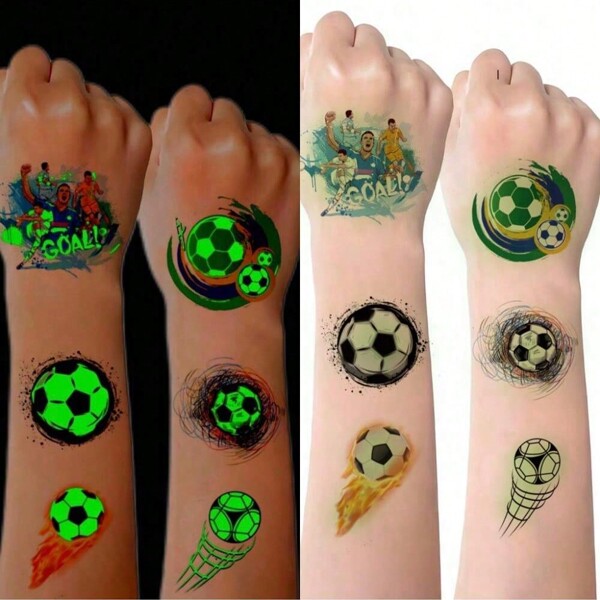 10 Blatt leuchtende Fußball Gesichts-Temporärtattoos, die im Dunkeln leuchten, Lieblings-Fußball-Tattoo-Aufkleber, Fake-Tattoos für Musikfestivals