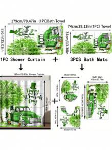 1pc/2pcs/4pcs/6pcs St Patrick's Day Shower Curtain Set With 12 Hooks, Toilet Covers Seat, Bath Mats Non-Slip Rug Carpet, 2 Pieces Ultra-Soft Large Bath Towel, Absorbent Hand Face Towels Washcloths Kitchen Dish Towel, Bathroom Accessories Boy Valentine Heart Valentine Home Bathroom Decor Summer Back To School