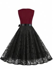 Retro Contrast Lace Sleeveless Elegant Cocktail Dress