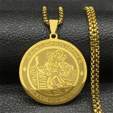 Unisex St. Christopher Prayer Pendant Necklace, Gold-Plated Stainless Steel Religious Amulet Jewelry - Necklace - View 9