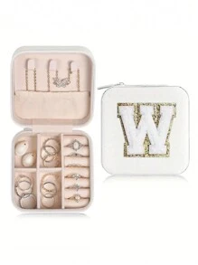 1 pièce Boîte de voyage pour bijoux avec initiale A-Z, étui de rangement multifonctionnel pour bijoux, mini boîte de rangement pour bijoux, organisateur de maquillage, porte-bijoux, sac cosmétique, sac de toilette, cadeau idéal pour les femmes, petite amie, amis, anniversaire, Noël, Halloween - Boîte de voyage pour bijoux avec initiale rose, cadeau de Noël pour adolescentes, retour à l'école