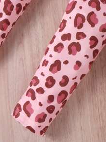 2pcs/Set Girls Casual Bowknot Leopard Print Soft & Comfy Knitted Short Sleeve T-Shirt And Pants Set, Spring/Summer Sports Outfit