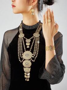 MGYI Modeschmuck-Set aus goldfarbenem Kupfer in luxuriösem Retro-Stil für Frauen, 18 Karat vergoldete elegante Luxus-Halskette, Ohrringe, Armband und Ring mit quadratischem Design, geeignet für Nigeria, Dubai, den Nahen Osten, Saudi-Arabien Braut-Hochzeit, täglichen Gebrauch, Hochzeitstag-Geschenk, Halloween-Geschenk für Freunde