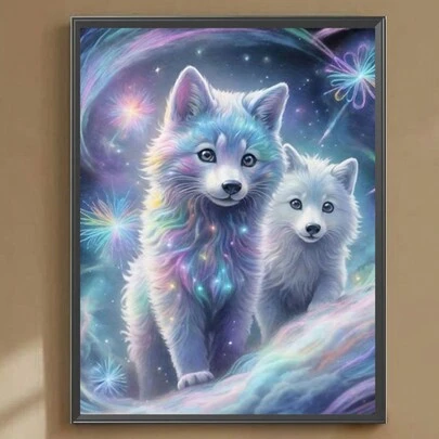 1 套 20 英寸 X20 英寸钻石画套件，5D 手工 DIY 彩色雪狼，家居装饰，惊喜礼物