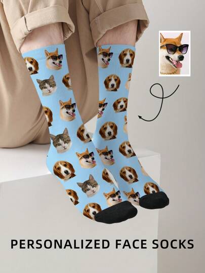 1 par de calcetines personalizados con cara, calcetines personalizados con foto, calcetines impresos personalizados, calcetines divertidos con cara personalizada, calcetines con imagen personalizada, pon cualquier cara en los calcetines, regalo de aniversario Dawg Colorido, Lindo, Adorable, Contratado, Divertido Personalizado, Único, Personalizado, Regalo ideal para él Novio, Novia, Familia, Amigos, Abuelos, Niños, Ella, Otoño elegante, Ambiente navideño