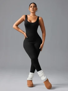 Mono cómodo con espalda cruzada, mono de una pieza para activewear de mujer para yoga, gimnasio y uso diario con diseño que levanta el trasero y adelgaza la cintura