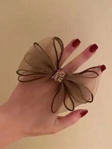 3件套女士多色水钻网纱蝴蝶结发圈套装，优雅情人节发绳，休闲马尾辫发饰，弹性发带，家居美发饰品 - 彩色 - 查看 5