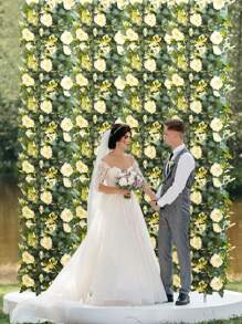 Artificial Flower Wall Background Silk Rose Mat For Home Party Wedding Backdrop Wall Decor Shop Photo Backdrop Floral Wall Arrangement - White - View 4