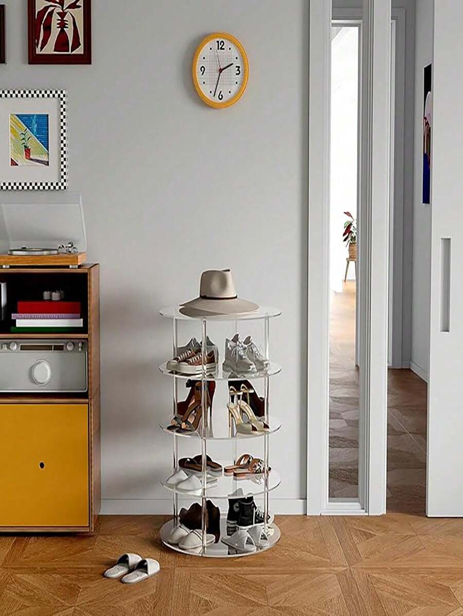 1 Set Acrylic Rotating Shoe Rack, Transparent Freestanding Shoe Organizer, Suitable For Entrance, Wardrobe, Living Room, Bedroom