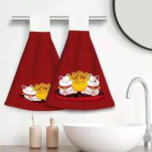 1/2pcs Chinese New Year Spring Festival Hand Towels And Dishclothes Sets Dish Tea Home Decor Accessories Fall Winter Cute House Decorative Apartment Must Have Housewarming New Home Gift Idea For Women Men Mom Mother Grandma Wife Christmas Eve Gift