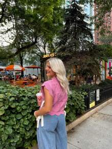 Women Y2K Ribbon Bowknot Solid Color Sweater Vest Sleeveless Knitwear With Bows Casual Lace Up Bandage Crochet Pullover Top Going Out Streetwear Fit Eyelet Loose Aesthetic Tank, Spring Summer Fall