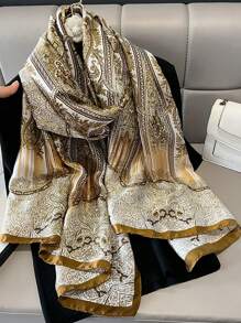 1 件 180 * 90 厘米围巾时尚佩斯利斗篷头巾头巾沙滩罩纱笼几何图案花卉字母印花时尚围巾长缎丝感大头巾时装设计师新款优雅头巾盖头轻质防晒披肩系列礼物婚礼新娘伴娘披肩礼物 - 圍巾 - 查看 3