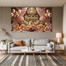 1 pièce Bannière d'anniversaire 180x110cm avec motif de couronne de ballons roses et dorés, toile de fond décorative