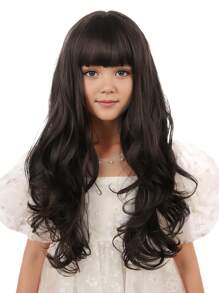 流行棕色 24 英寸长深波浪发洛丽塔假发带刘海合成假发适合儿童时尚浓密卷发假发女孩 - 棕色 - 查看 11