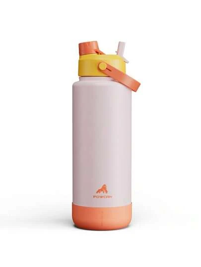 40oz Insulated Water Bottle With 2-In-1 Straw & Spout Lid, 24hr Cold Retention, Leak-Proof, Double Wall Stainless Steel, Suitable For Sports, Fitness, Travel & School, Contrast Color Series (Peach)