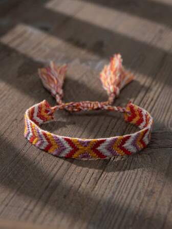 1pc Bohemian Chic Style Colorful Braided Bracelet With Fringe For Women Frindship, Perfect For Daily Use