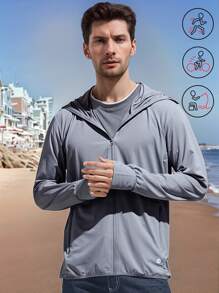 1 pieza Camisa solar con protección UPF50+ y enfriamiento para hombre, chaqueta de pesca para exterior con capucha desmontable para primavera y verano