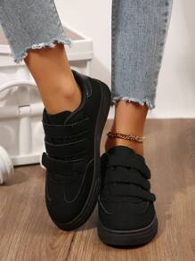 Women's Canvas Hook And Loop Casual Shoes, Comfortable Lightweight Sneakers, Fashion Versatile Shoes Suitable For Daily Wear And Outdoor Trips - Black - View 4