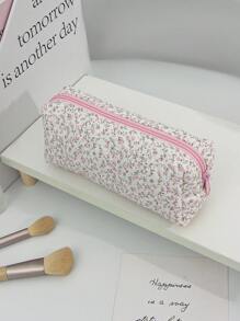 1 Piece/Set Cute Pink Floral Cosmetic Bag Quilted Large Capacity Makeup Bag With Zipper Ditsy Floral Toiletry Wash Bag Portable Travel Makeup Brushes, Skincare Storage Pouch For Woman Flower Travel Toiletry Organizer Bag Pink Skincare Bag For Floral Pencil Case For School Bag Wedding Bridesmaid Gifts, Birthday Gifts, Mom Gifts - Pink - View 16