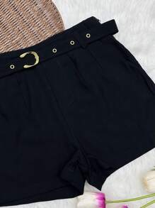 Women's Shorts With Belt - Black - View 3