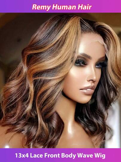 Ombre 13X4 Body Wave Lace Front Wig Human Hair 4/27 13x4 Transparent Body Wave Highlight Lace Front Wig Human Hair Pre Plucked With Baby Hair 30Inch Lace Front Wigs Human Hair 150% Density BOB WIG 8-16 INCH