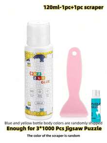 Finego 120 ml klej do układania puzzli z główką gąbkową, aplikator plastikowy skrobak, usuwalne kropki kleju, łatwe w użyciu, przezroczysty, szybkoschnący klej do układania puzzli, bezwonny, odpowiedni do ramy Puzzle Saver do układania puzzli z papieru i drewna składających się z 1000/1500/3000 elementów, malowanie diamentowe, haft krzyżykowy, rozpuszczalny w wodzie specjalny klej do układania puzzli artystycznych