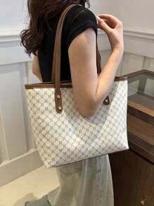 经典优雅手提包，女士托特包，优质材料，情人节礼物 - 米色 - 查看 5