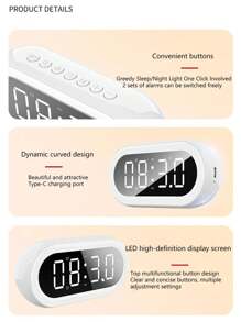 RGB Stylish Bluetooth Alarm Clock, Full-Range High-Volume Speaker, HD LED Display, Long Battery Life Smart Alarm Clock - White - View 9