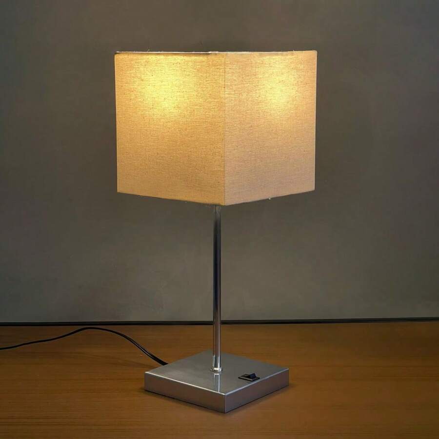 Table Lamp Bedside Lamp Bedroom Brushed Base With Dome Cotton Fabric Bivolt Socket E27 - 米色 - 查看 1