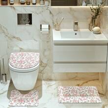 1/4 Pcs Vintage Pink Rose Valentine's Day Themed Bathroom Sets: Shower Curtain, Bath Mat, U-Shaped Toilet Lid Cover, Waterproof Bathroom Decor, Modern Style Bathroom Divider Curtain, No Drilling Required, Machine Washable Polyester,Women Valentine Gift Birthday Boyfriend Girlfriend Fall Decor Bathroom Accessories Back To School