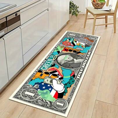 1 pièce Tapis coloré avec motif de signe dollar, éléments créatifs amusants de style dessin animé INS. Tapis de zone rectangulaire doux, convient pour l'extérieur, l'entrée, le salon, la chambre, la buanderie, la salle de bain, la salle de jeux. Lavable en machine, convient pour toutes les saisons. Tapis de chevet, décoration intérieure