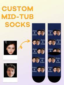 1 Pair Of Customized Women's Socks, Can Print Any Face, Text, Personalized Photos Of Handsome And Beautiful Men Socks, Interesting Customized Pictures Of Couples Tall Socks, Suitable For Valentine's Day, Birthday Gifts And Other Occasions, Funny, Crazy, Animation