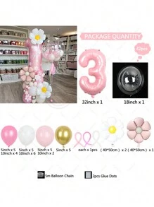 42 件雏菊柱气球套装，派对装饰 - 粉色 - 查看 15