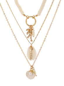 3pcs Bohemian Beach Vacation Style Starfish, Shell, Flower, Palm Tree Random Soft Ceramic Multilayer Necklace For Women (Avoid Contact With Water) - White - View 6