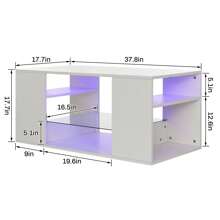 Hommpa White Coffee Table LED Coffee Table With Storage Modern Living Room Table Glass Open Shelves Rectangle Cocktail Center Tables High Gloss