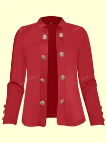 Veste longue manches avec bouton décoratif, couleur unie, style mode grande taille pour femme, printemps et automne