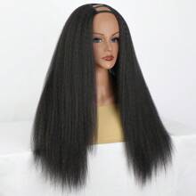 U Part Wig Kinky Straight Wigs For Women, 26 Inch Yaki U Part Synthetic Straight Half Wig, Pgraded Clip In Wigs Yaki Straight U Part Extension Full Head U Shape Wig Clip In U Part Wig