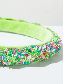 1 件彩色塑料珠装饰编织头带，时尚简约优雅，适合舞会、发饰 - 綠色 - 查看 3