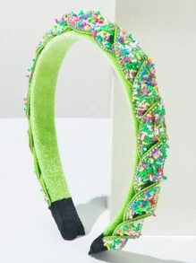 1 件彩色塑料珠装饰编织头带，时尚简约优雅，适合舞会、发饰 - 綠色 - 查看 1