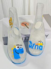 Nuevas botas de lluvia azules para niños, impermeables para niños y niñas, elegantes y transparentes, con un lindo diseño de dinosaurio de dibujos animados, suela blanda, zapatos de agua adecuados para caminar en exteriores, ideales para excursiones escolares en días lluviosos