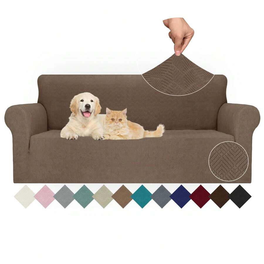 Sofa Cover For Cushion Sofa 1/2/3/4 Seater Elastic Sofa Cover Sofa Cover Furniture Protector With Elastic Band At The Bottom, Suitable For Children, Pet Dogs - màu nâu - Xem 1