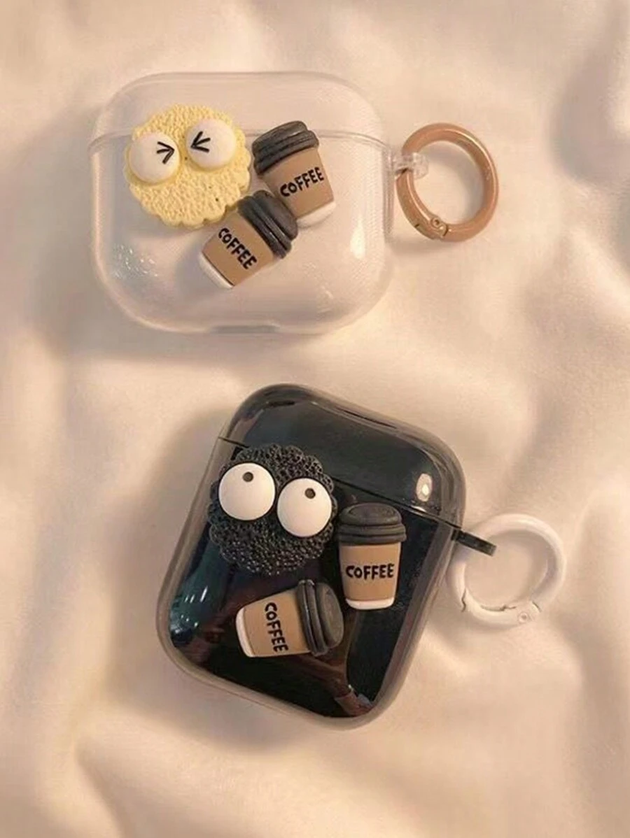 1 Ốp lưng TPU mềm họa tiết cà phê hoạt hình tương thích với tai nghe Bluetooth không dây AirPods 1/2/Pro/3/Pro2/4th Gen (Không bao gồm tai nghe) - màu đen - Xem 1