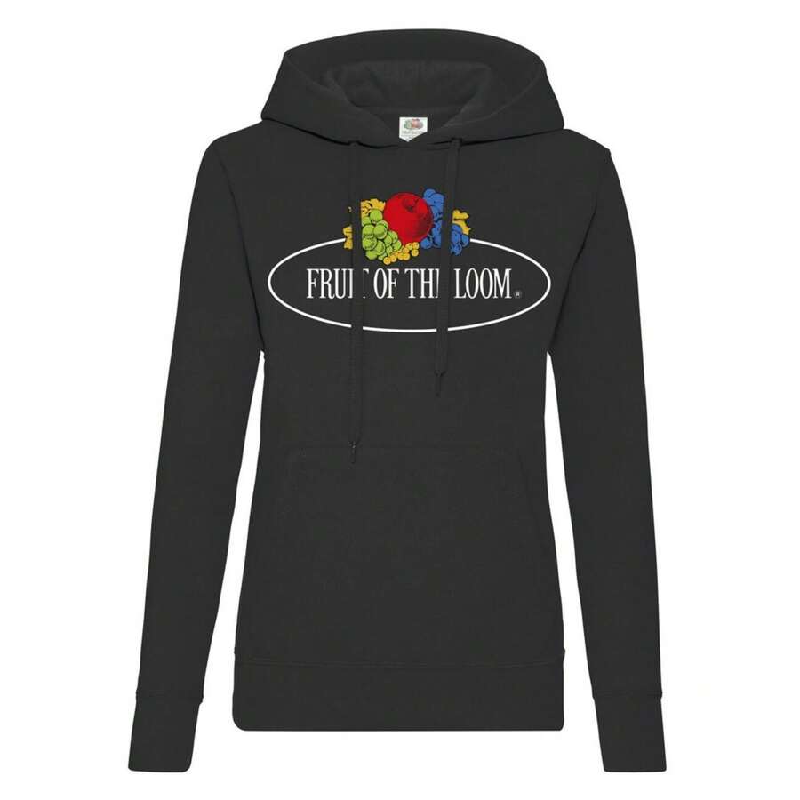 Fruit of the Loom Womens/Ladies Vintage Logo Printed Hooded Hoodie (Black) - 280gsm 80% Cotton/20% Polyester
